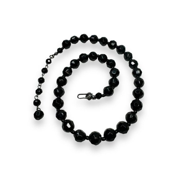 Heavy Black Faceted Crystal Vintage Necklace Adjustable 16”-18.5” - Picture 7 of 7